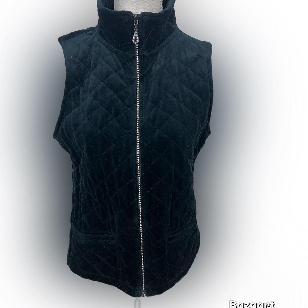 Peck & Peck Women’s Vest Size Medium Black Rhinestone Zipper Pockets